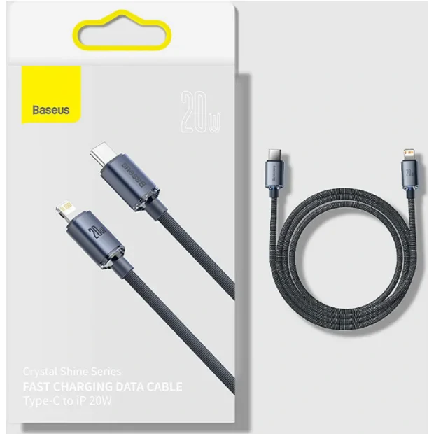 Cablu Alimentare si Date Baseus Crystal Shine Fast Charging Type-C la Lightning Iphone 20W 2m braided Negru