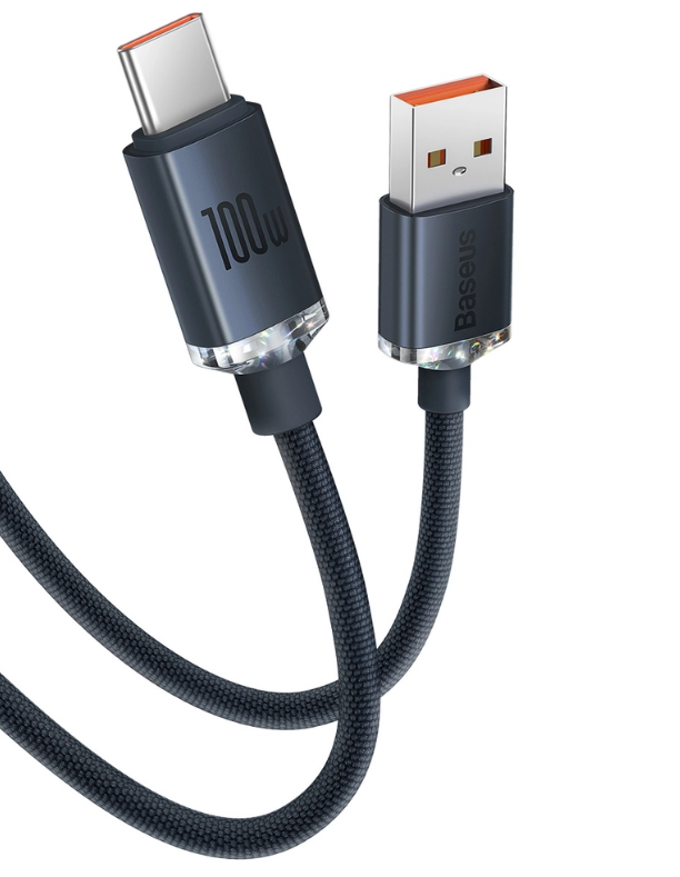 Cablu Alimentare si Date Baseus Crystal Shine Fast Charging USB la USB Type-C 100W 1.2m braided Negru thumb