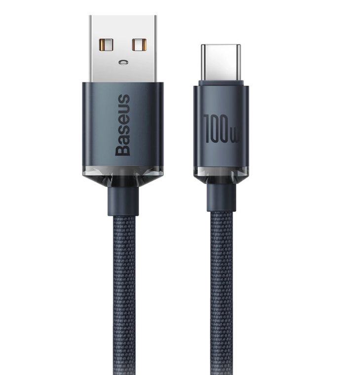Cablu Alimentare si Date Baseus Crystal Shine Fast Charging USB la USB Type-C 100W 1.2m braided Negru thumb