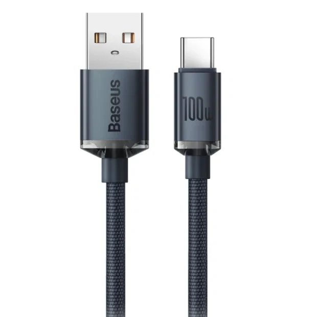 Cablu Alimentare si Date Baseus Crystal Shine Fast Charging USB la USB Type-C 100W 1.2m braided Negru