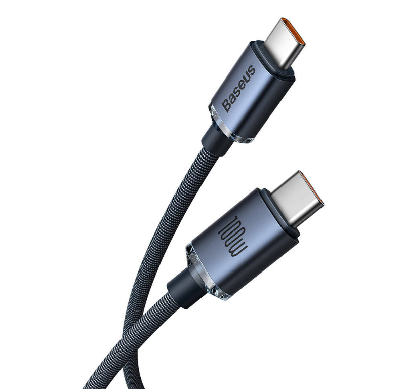 Cablu Alimentare si Date Baseus Crystal Shine Fast Charging USB Type-C la USB Type-C 100W 2m braided Negru thumb