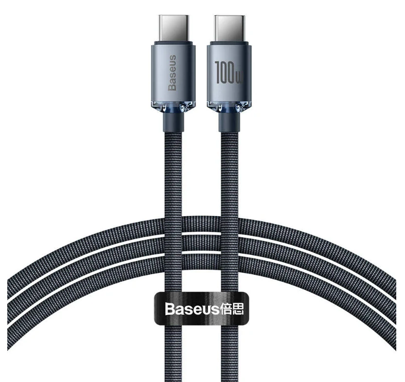 Cablu Alimentare si Date Baseus Crystal Shine Fast Charging USB Type-C la USB Type-C 100W 2m braided Negru thumb