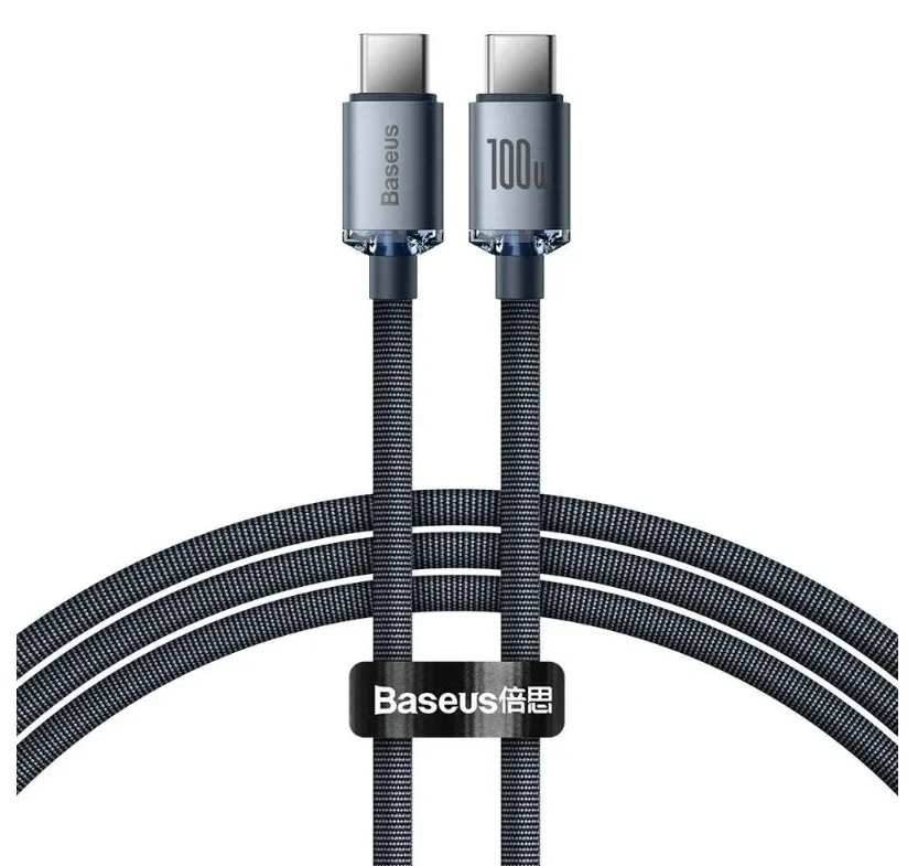 Cablu Alimentare si Date Baseus Crystal Shine Fast Charging USB Type-C la USB Type-C 100W 2m braided Negru