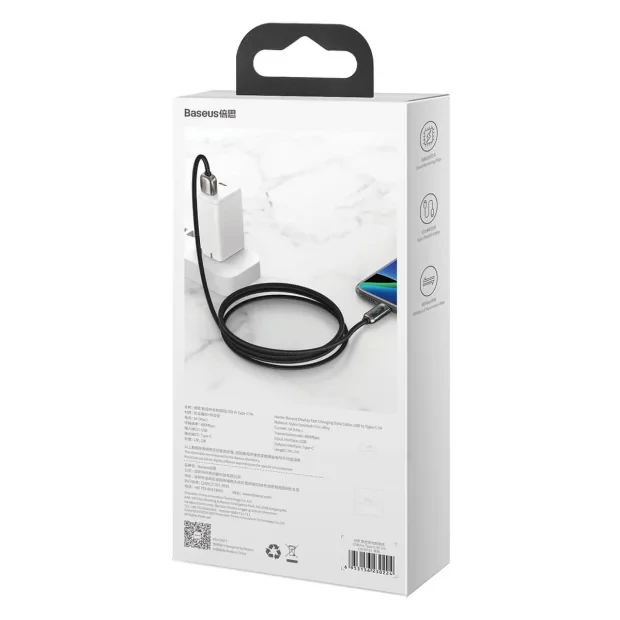 Cablu Alimentare si Date Baseus Display Fast Charging USB la USB Type-C 5A braided 2m Negru