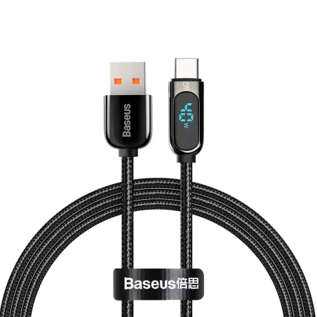 Cablu Alimentare si Date Baseus Display Fast Charging USB la USB Type-C 5A braided 2m Negru