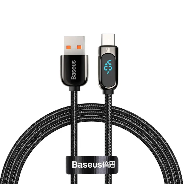 Cablu Alimentare si Date Baseus Display Fast Charging USB la USB Type-C 5A braided 2m Negru
