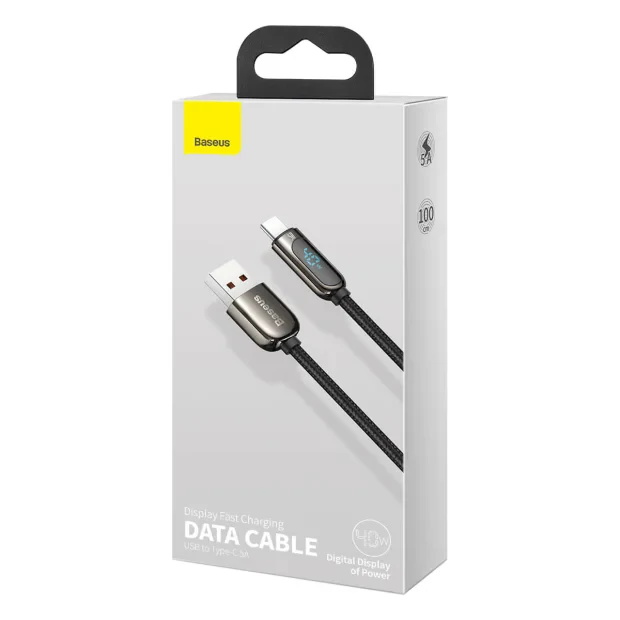 Cablu Alimentare si Date Baseus Display Fast Charging USB la USB Type-C 5A braided 2m Negru