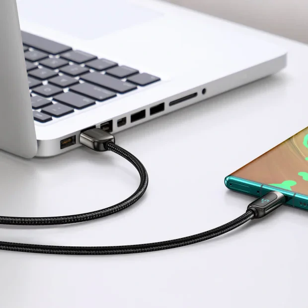 Cablu Alimentare si Date Baseus Display Fast Charging USB la USB Type-C 5A braided 2m Negru