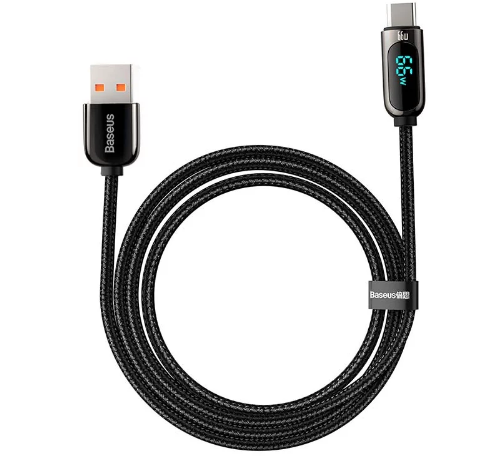 Cablu Alimentare si Date Baseus Display Fast Charging USB la USB Type-C 66W braided 1m Negru thumb