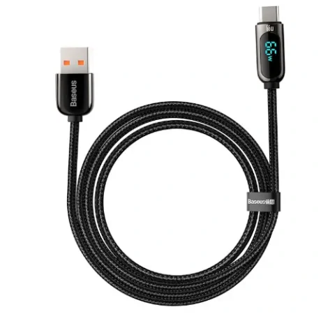 Cablu Alimentare si Date Baseus Display Fast Charging USB la USB Type-C 66W braided 1m Negru