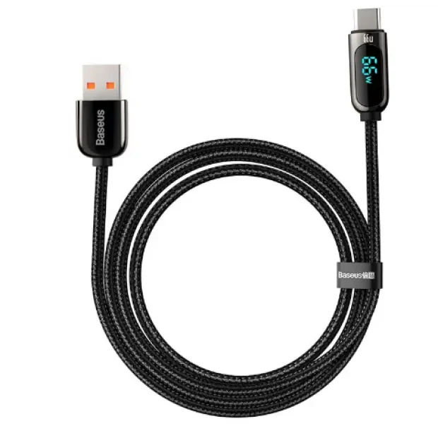 Cablu Alimentare si Date Baseus Display Fast Charging USB la USB Type-C 66W braided 1m Negru