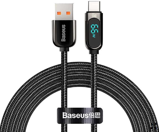 Cablu Alimentare si Date Baseus Display Fast Charging USB la USB Type-C 66W braided 1m Negru thumb