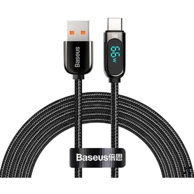 Cablu Alimentare si Date Baseus Display Fast Charging USB la USB Type-C 66W braided 1m Negru