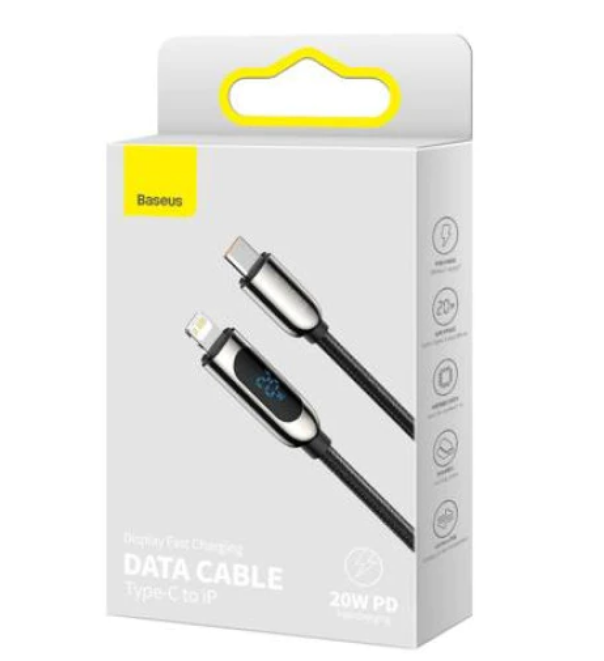 Cablu Alimentare si Date Baseus Display Fast Charging USB Type-C la Lighting iPhone 20W braided 2m Negru thumb