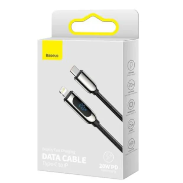 Cablu Alimentare si Date Baseus Display Fast Charging USB Type-C la Lighting iPhone 20W braided 2m Negru