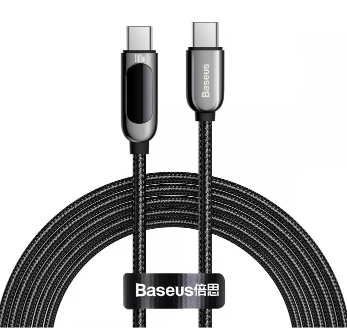 Cablu Alimentare si Date Baseus Display Fast Charging USB Type-C la USB Type-C 100W braided 2m Negru thumb