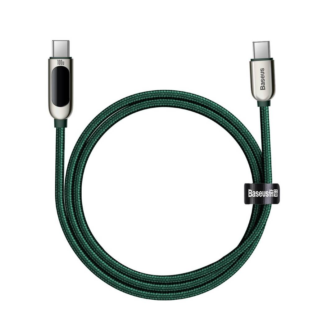 Cablu Alimentare si Date Baseus Display Fast Charging USB Type-C la USB Type-C 100W braided 1m Verde thumb