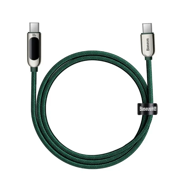 Cablu Alimentare si Date Baseus Display Fast Charging USB Type-C la USB Type-C 100W braided 1m Verde