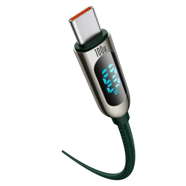 Cablu Alimentare si Date Baseus Display Fast Charging USB Type-C la USB Type-C 100W braided 1m Verde