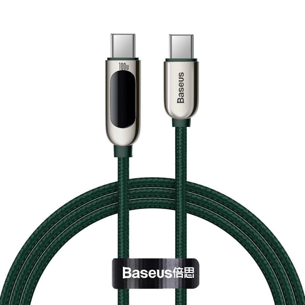 Cablu Alimentare si Date Baseus Display Fast Charging USB Type-C la USB Type-C 100W braided 1m Verde thumb