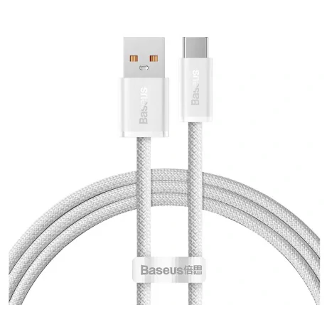 Cablu Alimentare si Date Baseus Dynamic Fast Charging USB la USB Type-C 100W brodat 1m Alb