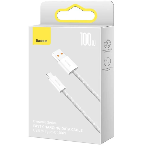 Cablu Alimentare si Date Baseus Dynamic Fast Charging USB la USB Type-C 100W brodat 2m Alb