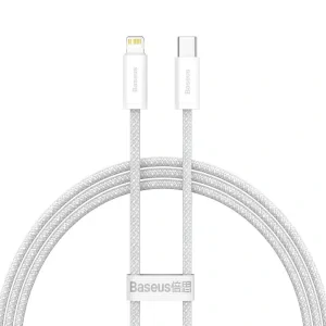 Cablu Alimentare si Date Baseus Dynamic Fast Charging USB Type-C la Lightning Iphone PD 20W braided 1m Alb
