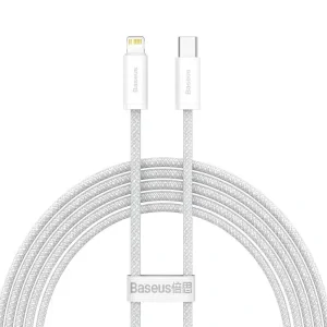 Cablu Alimentare si Date Baseus Dynamic Fast Charging USB Type-C la Lightning Iphone PD 20W braided 2m Alb
