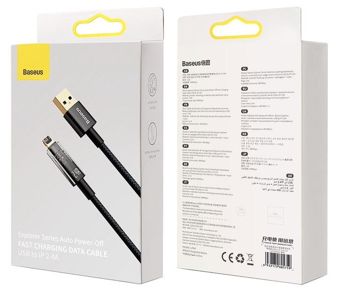Cablu Alimentare si Date Baseus Explorer Fast Charging USB la Lightning Iphone 2.4A 1m Negru-Transparent thumb