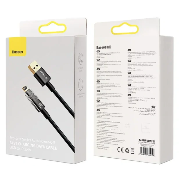 Cablu Alimentare si Date Baseus Explorer Fast Charging USB la Lightning Iphone 2.4A 1m Negru-Transparent