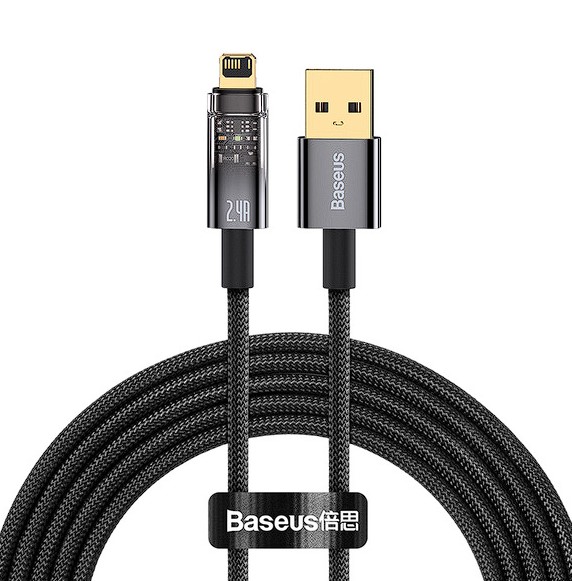 Cablu Alimentare si Date Baseus Explorer Fast Charging USB la Lightning Iphone 2.4A 1m Negru-Transparent thumb