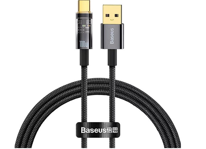 Cablu Alimentare si Date Baseus Explorer Fast Charging USB la USB Type-C 100W 1m Negru-Transparent thumb