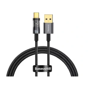 Cablu Alimentare si Date Baseus Explorer Fast Charging USB la USB Type-C 100W 1m Negru-Transparent