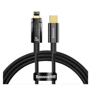 Cablu Alimentare si Date Baseus Explorer Fast Charging USB Type-C la Lightning Iphone 20W 1m Negru-Transparent