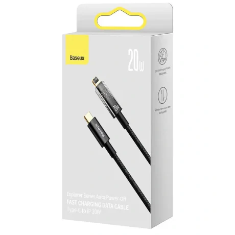 Cablu Alimentare si Date Baseus Explorer Fast Charging USB Type-C la Lightning Iphone 20W 2m Negru-Transparent