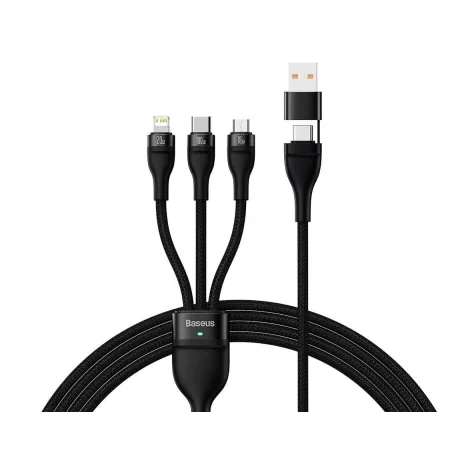 Cablu Alimentare si Date Baseus Flash Series 2 One-for-three Retractable USB + USB Type-C la Micro-USB + Lightning Iphone + USB Type-C 100W 1.2m Negru