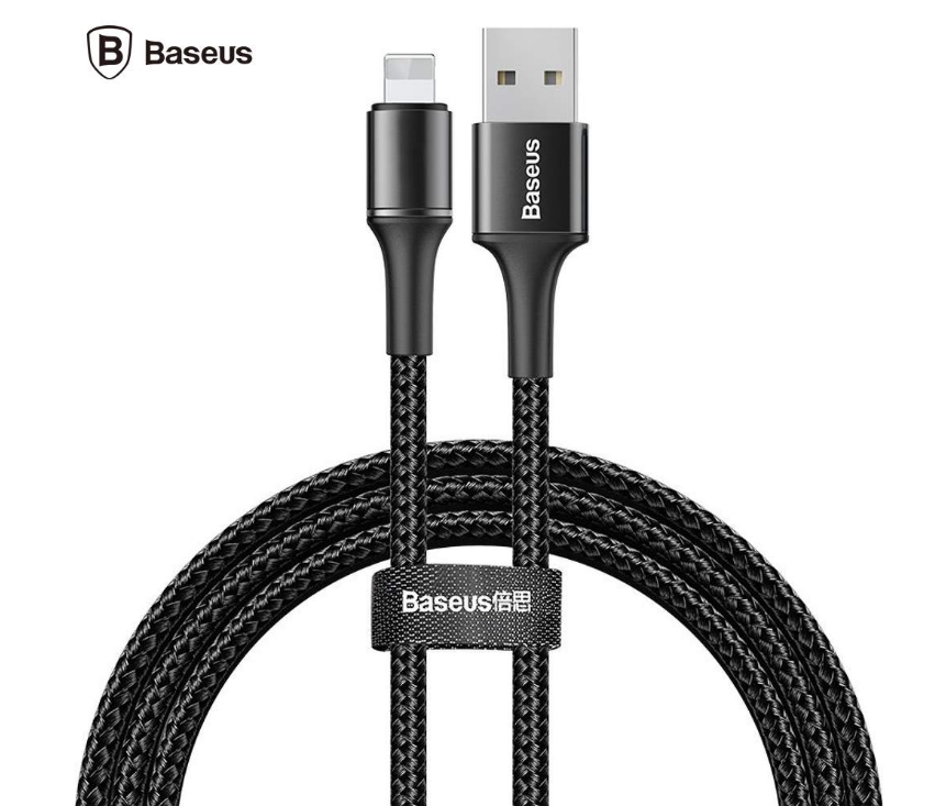 Cablu Alimentare si Date Baseus Halo Fast Charging USB la Lightning iPhone 2.4A brodat LED 1m Negru thumb