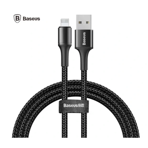 Cablu Alimentare si Date Baseus Halo Fast Charging USB la Lightning iPhone 2.4A brodat LED 1m Negru
