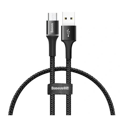 Cablu Alimentare si Date Baseus Halo Fast Charging USB la Micro-USB 3A brodat LED 1m Negru