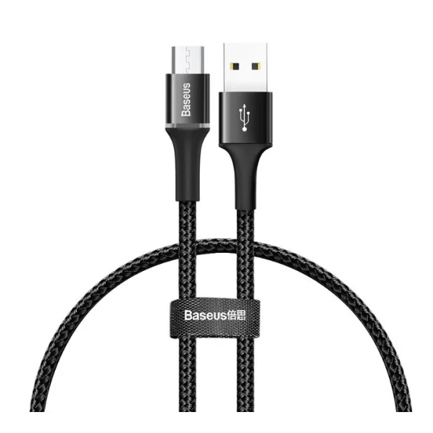 Cablu Alimentare si Date Baseus Halo Fast Charging USB la Micro-USB 3A brodat LED 1m Negru
