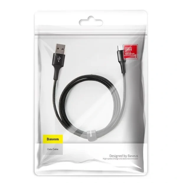 Cablu Alimentare si Date Baseus Halo Fast Charging USB la Micro-USB 3A brodat LED 1m Negru