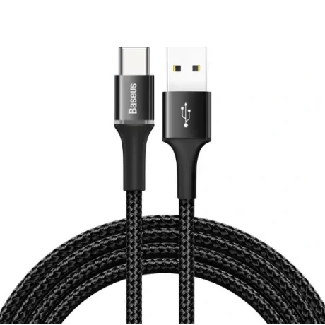 Cablu Alimentare si Date Baseus Halo Fast Charging USB la USB Type-C 3A brodat LED 1m Negru