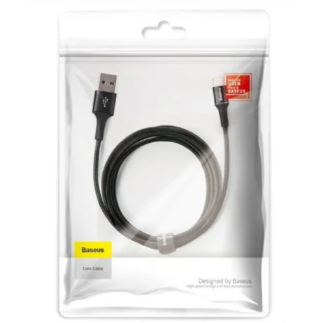 Cablu Alimentare si Date Baseus Halo Fast Charging USB la USB Type-C 3A brodat LED 1m Negru