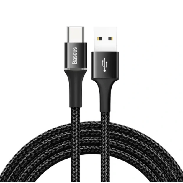 Cablu Alimentare si Date Baseus Halo Fast Charging USB la USB Type-C 40W brodat 1m Negru