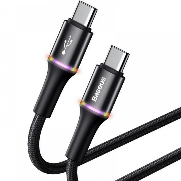 Cablu Alimentare si Date Baseus Halo Fast Charging USB Type-C la USB Type-C 60W brodat 1m Negru thumb