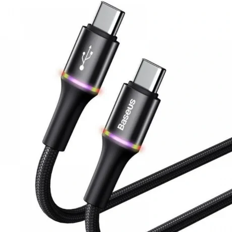 Cablu Alimentare si Date Baseus Halo Fast Charging USB Type-C la USB Type-C 60W brodat 1m Negru