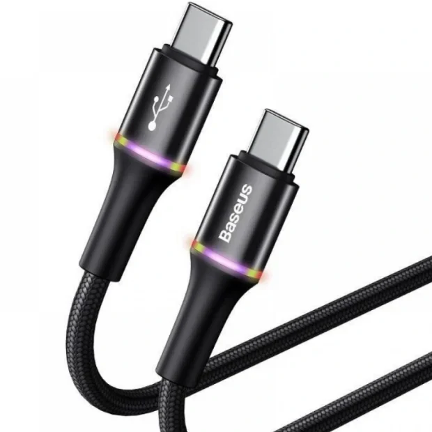 Cablu Alimentare si Date Baseus Halo Fast Charging USB Type-C la USB Type-C 60W brodat 1m Negru