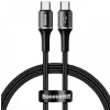 Cablu Alimentare si Date Baseus Halo Fast Charging USB Type-C la USB Type-C 60W brodat 1m Negru
