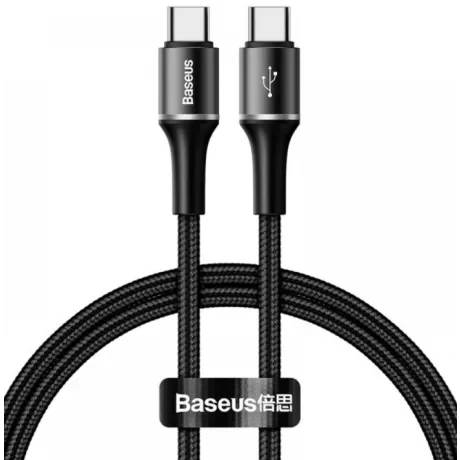 Cablu Alimentare si Date Baseus Halo Fast Charging USB Type-C la USB Type-C 60W brodat 1m Negru