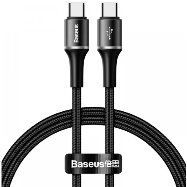 Cablu Alimentare si Date Baseus Halo Fast Charging USB Type-C la USB Type-C 60W brodat 1m Negru